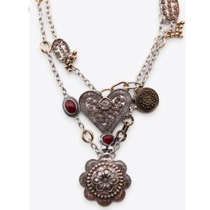 Zara Heart and Medallion Necklaces Pack of Two 2 Aged Gold Romantic Charming